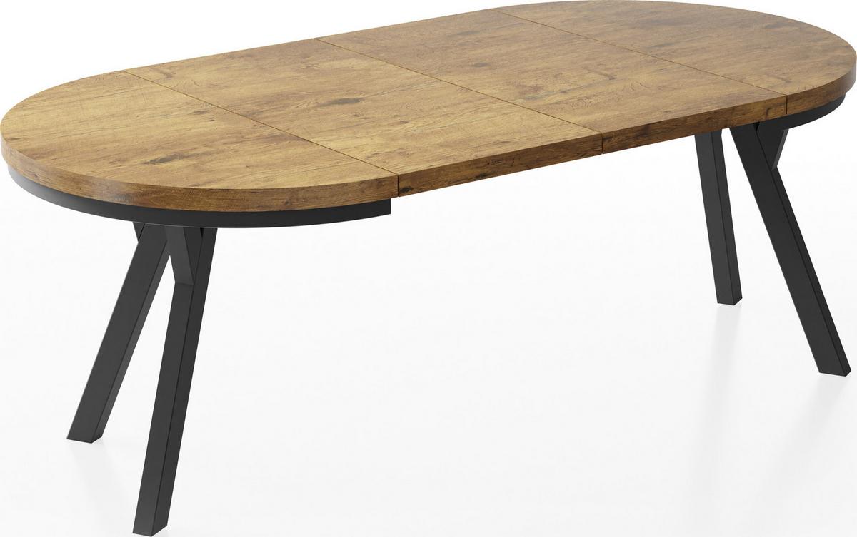 ESSTISCH Lume runder ausziehbarer, Lancelot Eiche 100-200/100/76 cm - Eichefarben/Schwarz, Holz/Holzwerkstoff (100/200/76cm) - WFL GROUP