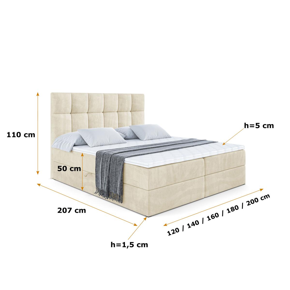 BOXBETT mit H3-Matratze und Lattenrost - RICAR - 180x200 Beige - Beige, Holzwerkstoff (180/200cm) - ALTDECOR