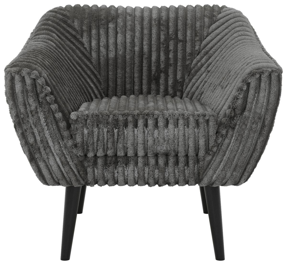 SESSEL PIRS - Grau Cord - Schwarze Beine - Schwarz/Grau, Holzwerkstoff/Textil (80/75/74cm) - MKS