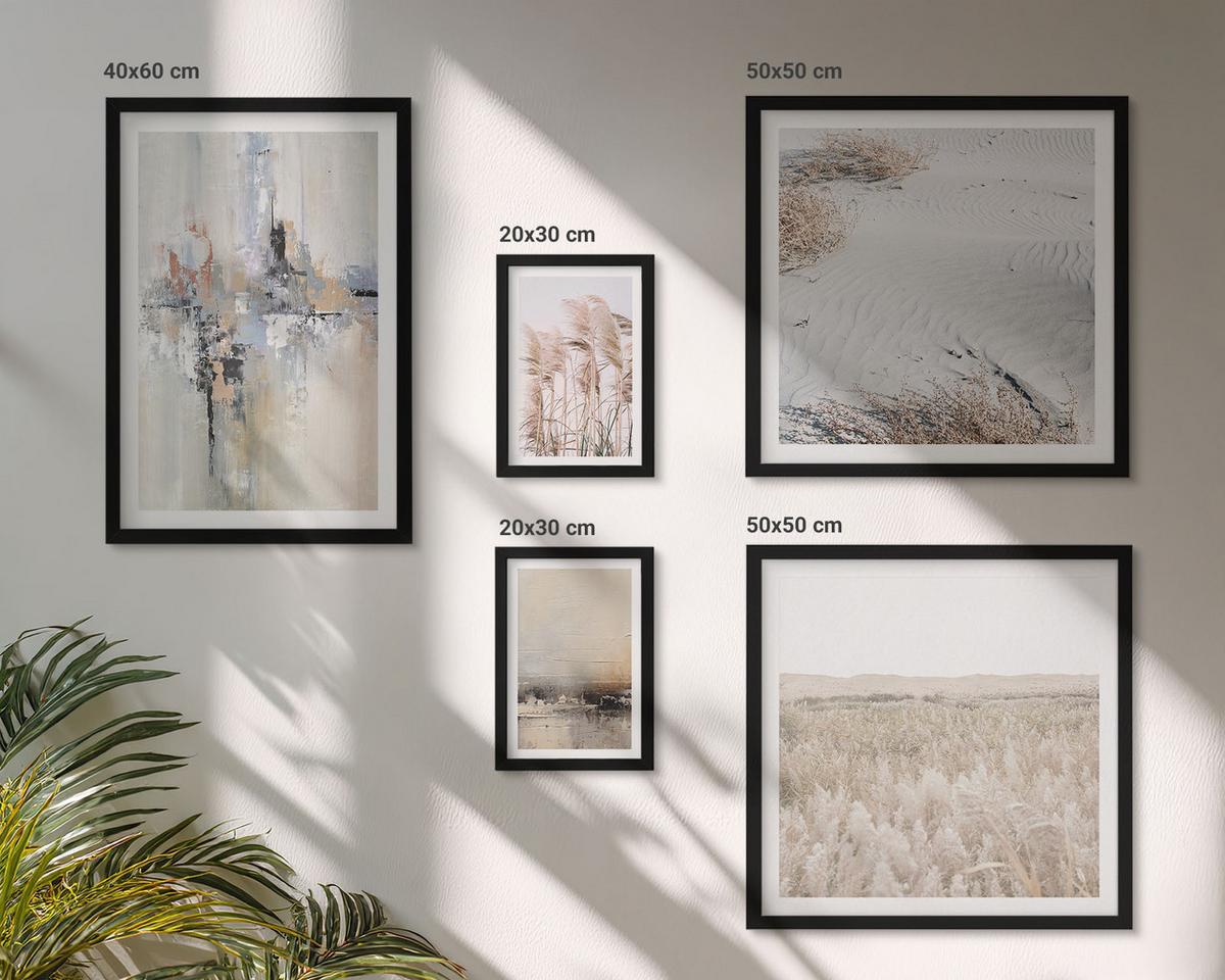 BILDER SET 5er Set - 50x50 cm & 20x30 cm & 40x60 cm Schwarzer Rahmen - Abstrakte Vegetationsmuster - Schwarz, Kunststoff (40/60cm) - TULUP