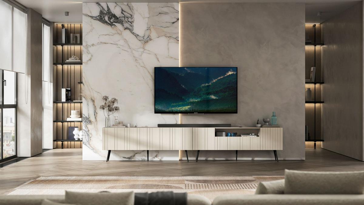 TV-LOWBOARD Elpis2 Kaschmir matt 150 cm mit Metallfüßen - Kaschmir/Schwarz, Holzwerkstoff/Metall (150/60.5/36.5cm) - Meble Lindner