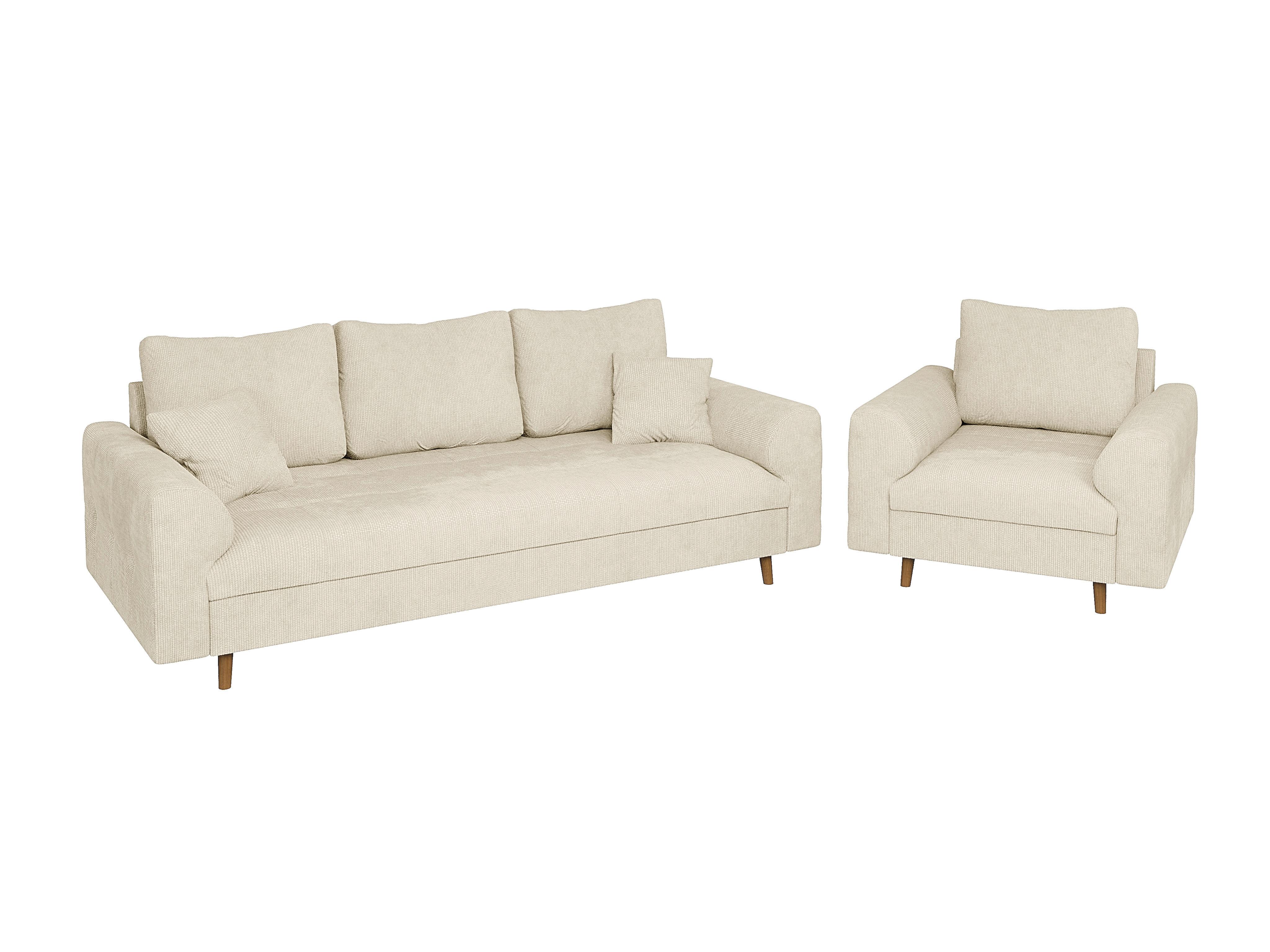 SITZGARNITUR 3+1 Sigurd Beige Chenille - Beige/Braun, Holz/Textil (210/81/93cm) - S-Style