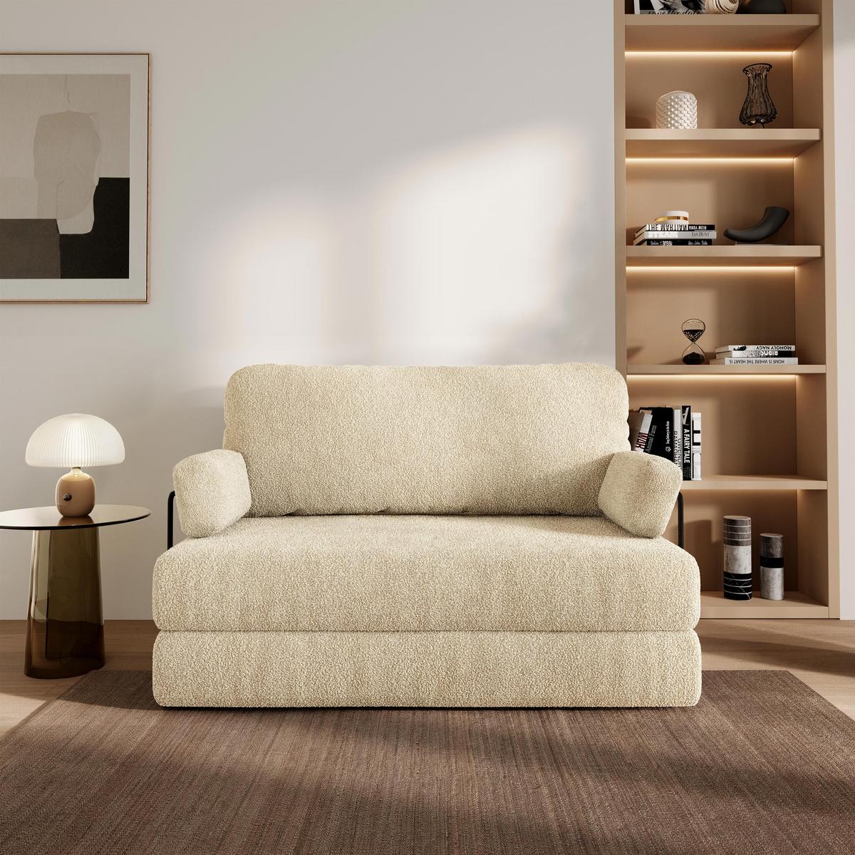 BETTSOFA KESTE aus Schaumstoff Bucle-Stoff Creme Schlaffunktion - Creme, Textil (140/86/60cm) - MASSENO