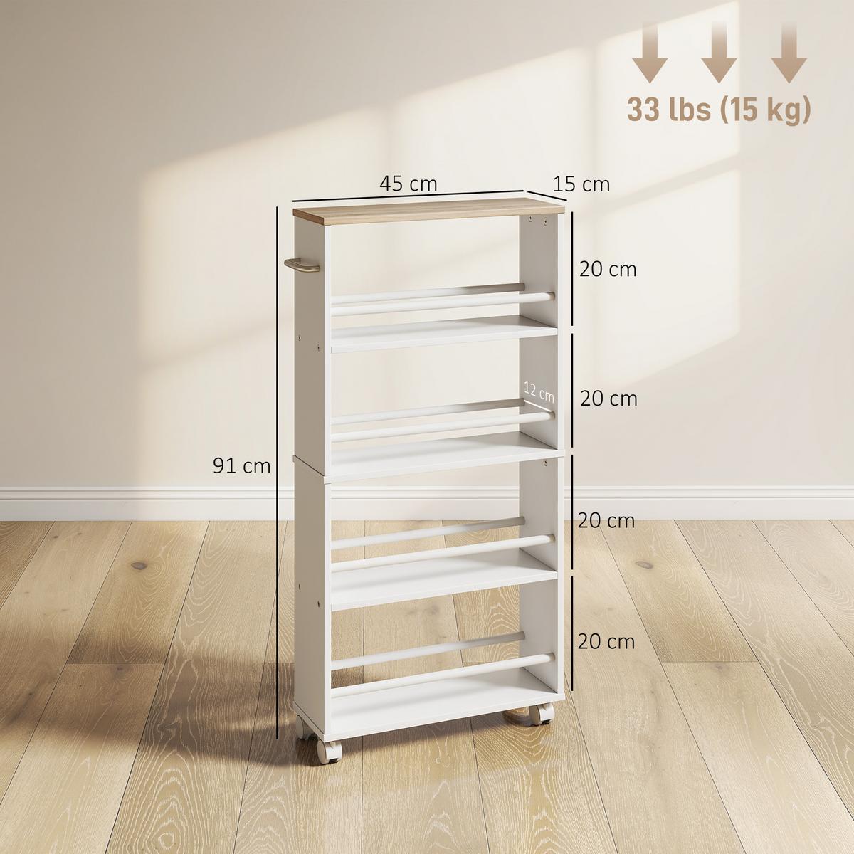 ROLLWAGEN Spanplatte Stahl Naturholz - Silberfarben/Naturfarben, Holzwerkstoff/Metall (15/91/45cm) - HOMCOM