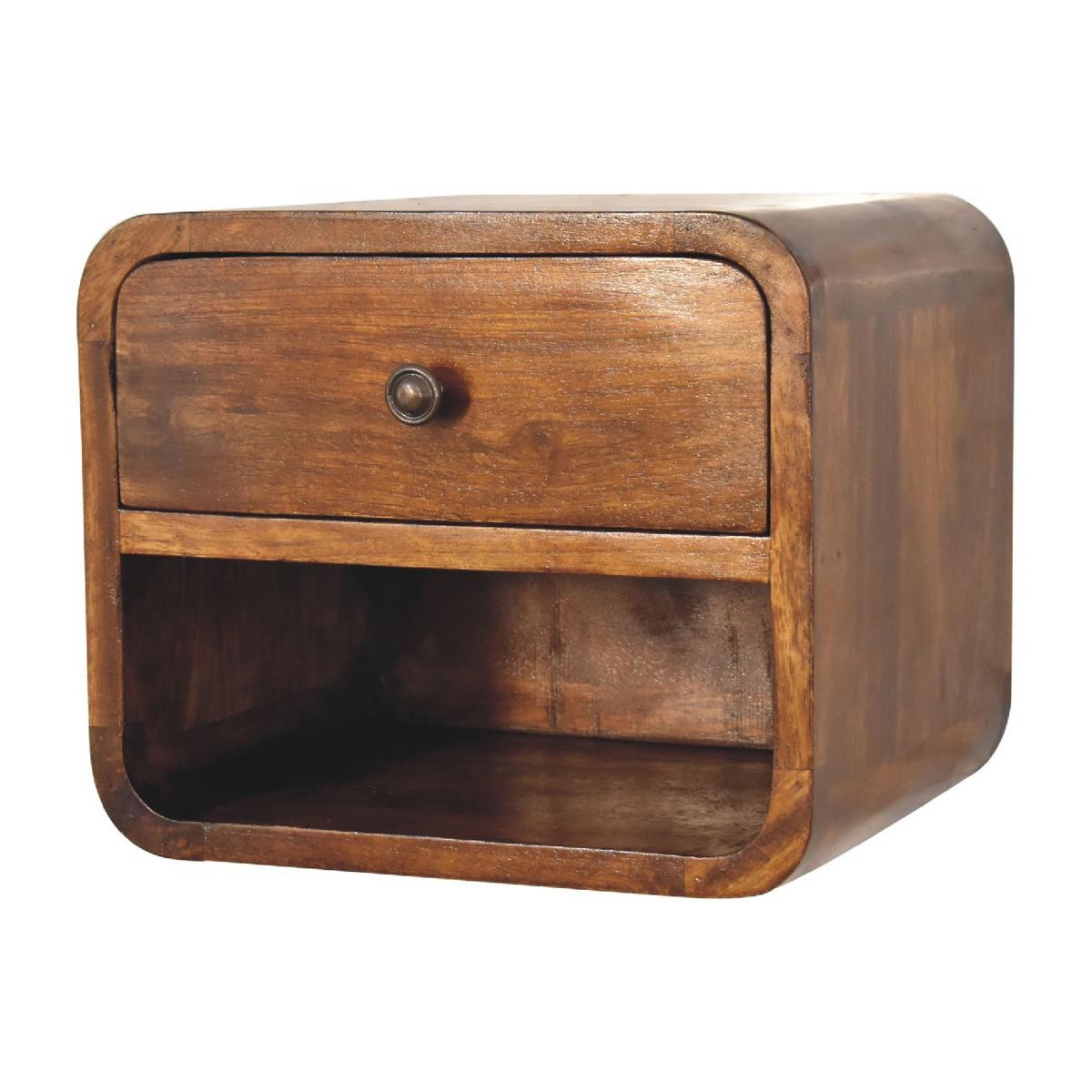 NACHTTISCH mit einer Schublade, Wandmontiert, 1 Schublade, 1 offenes Fach, braun - Kastanienfarben/Messingfarben, Holz/Metall (30/25/25cm) - Artisan Furniture