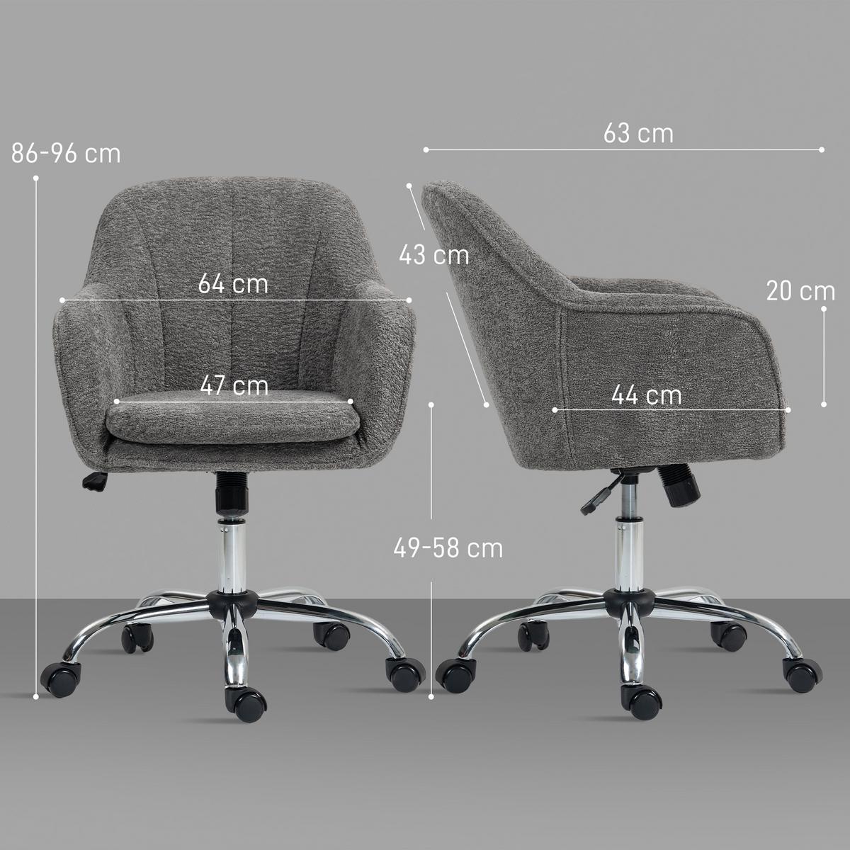 SCHREIBTISCHSTUHL Grau - Chromfarben/Grau, Textil/Metall (63/96/64cm) - HOMCOM