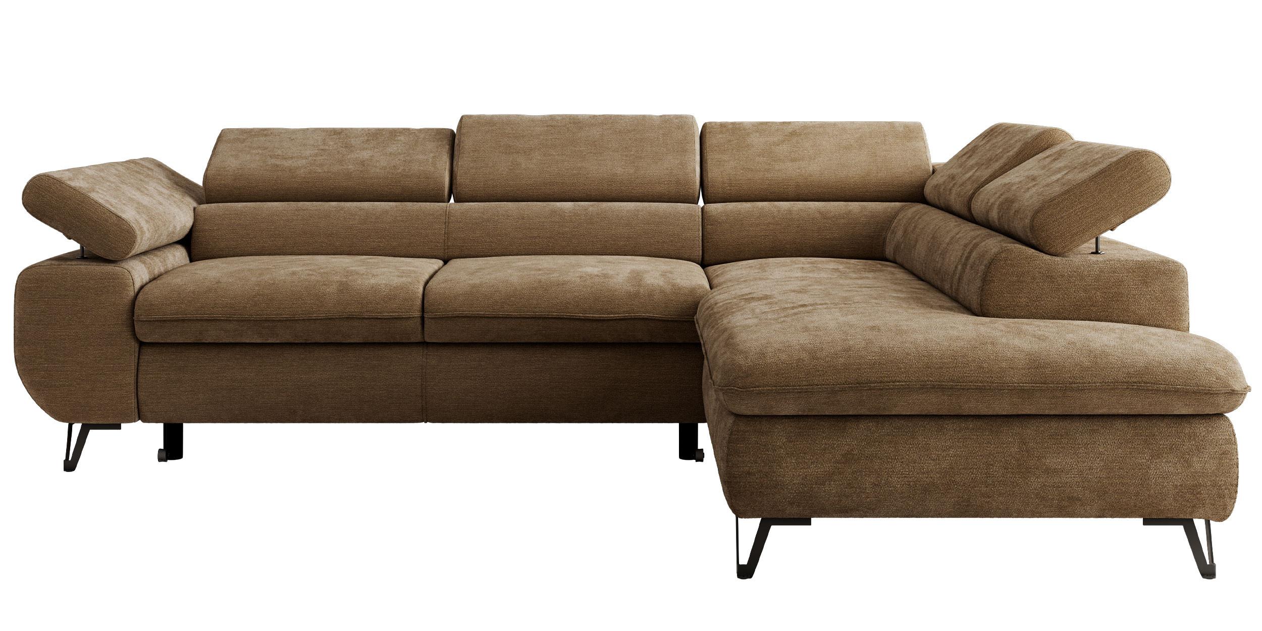 ECKSOFA PABLO L Braun Schenille glatt - Rechts Seite mit Visco Topper - Schwarz/Braun, Textil/Metall (273/208cm) - MKS