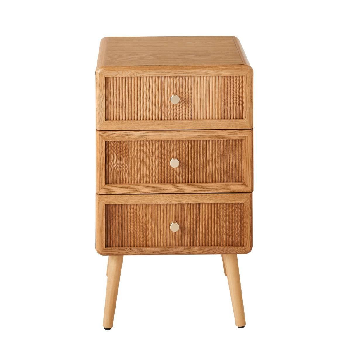 NACHTTISCH mit 3 Schubladen und lamellenartiger Front 35/71/42 cm - Eschefarben, Holzwerkstoff (35/71/46cm) - Calicosy