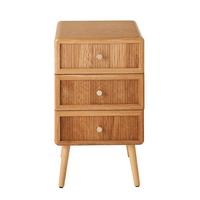 NACHTTISCH mit 3 Schubladen und lamellenartiger Front 35/71/42 cm - Eschefarben, Holzwerkstoff (35/71/46cm) - Calicosy