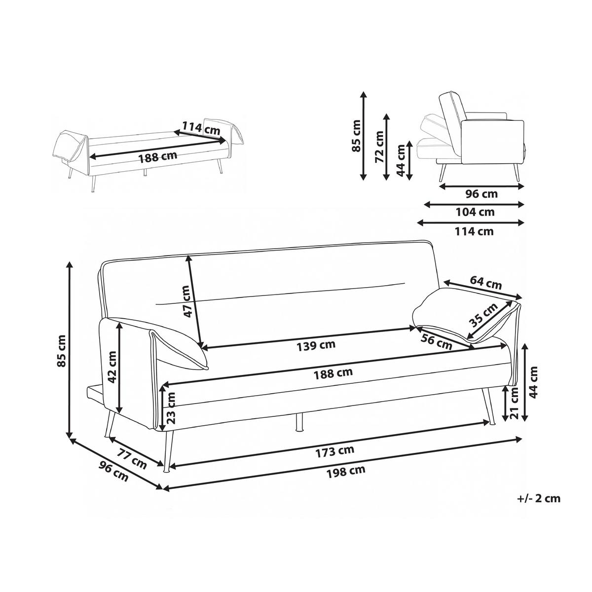 SCHLAFSOFA 3-Sitzer Stoff Grau Vayla - Grau, Textil (198/85/96cm) - Beliani