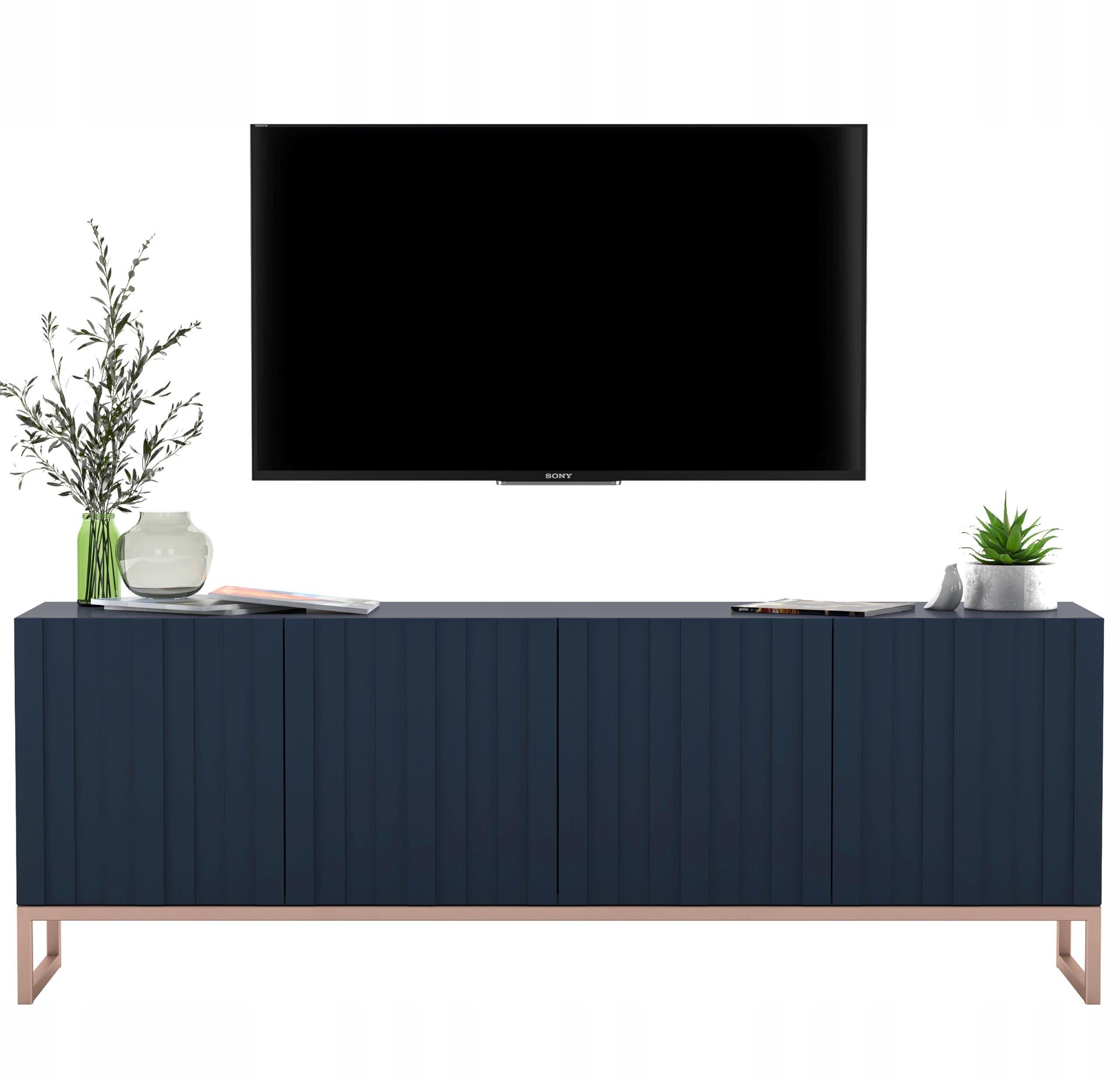 TV-SCHRANK Elpis Marineblau Matt mit Metallrahmen 150 cm - Blau/Kupferfarben, Holzwerkstoff/Metall (150/51.5/36.5cm) - Meble Lindner
