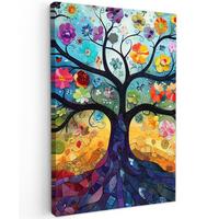 LEINWANDBILD Kunst - Baum des Lebens - Blumen - Hippie Deko Groß 90x140 cm - Dunkelblau, Textil (90/140cm) - MuchoWow
