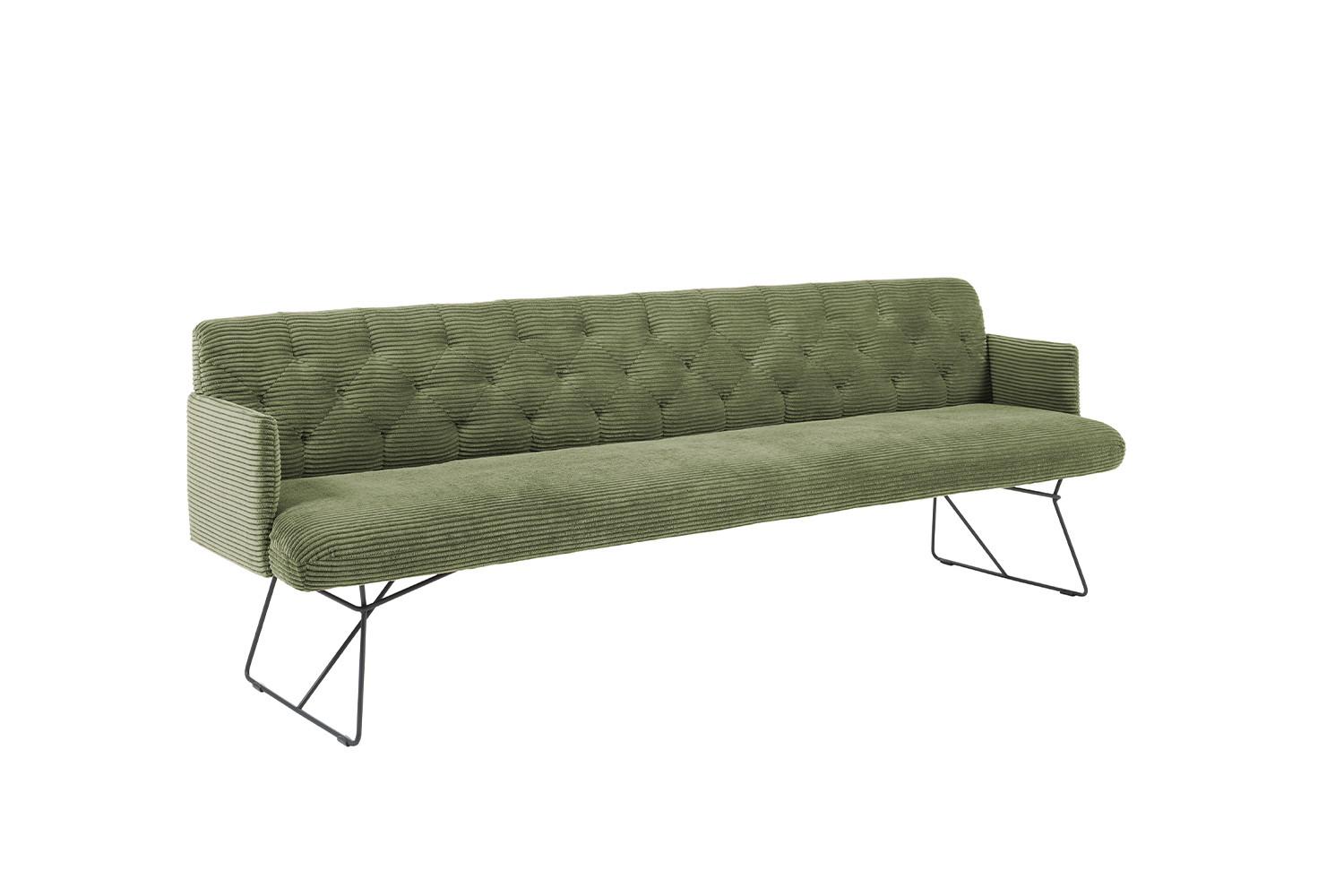 ESSZIMMERBANK CHARME Grün Cord - Olivgrün/Grün, Textil (206/85/69cm) - KAWOLA