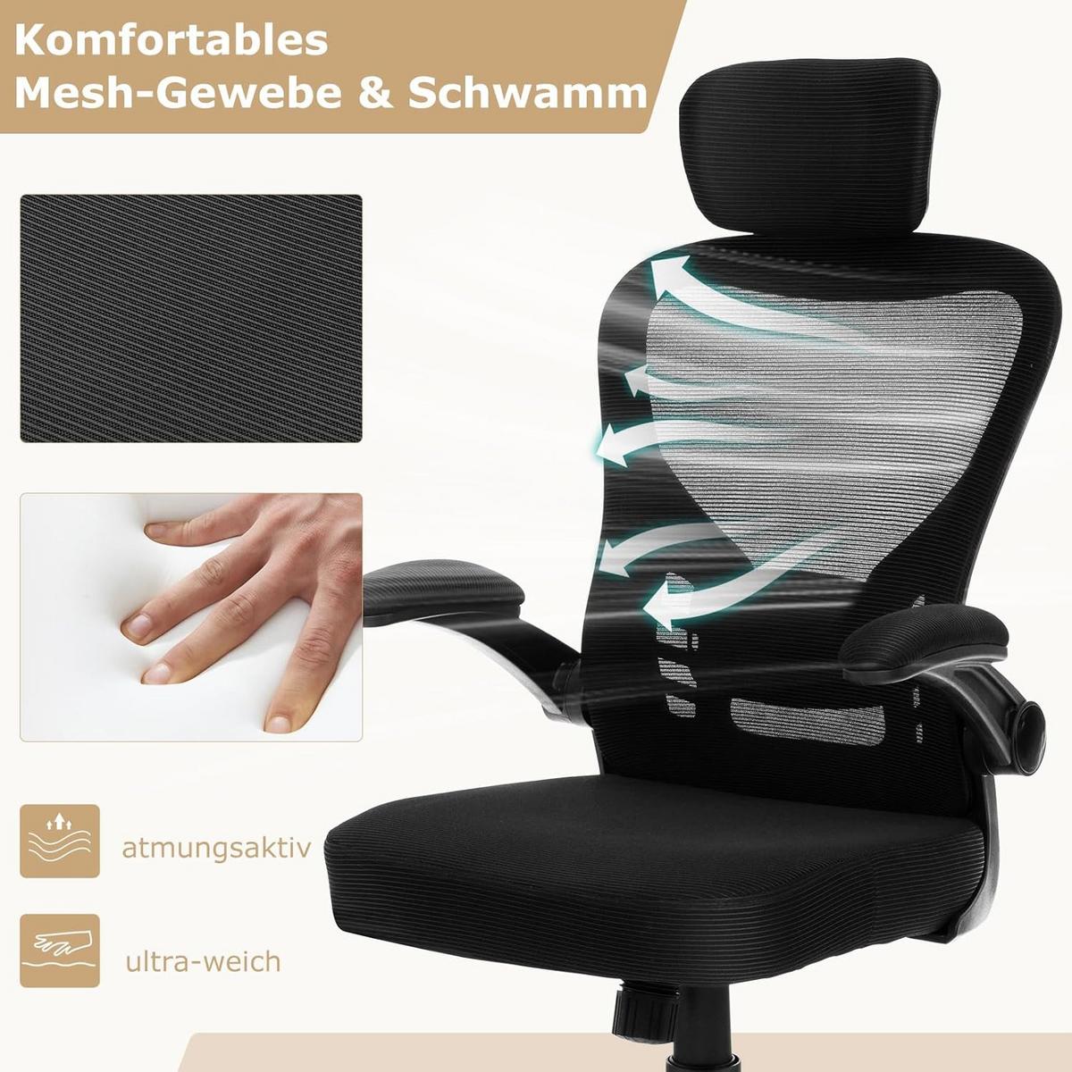BÜROSTUHL Schwarz - Schwarz, Textil (66/124/66cm) - COSTWAY