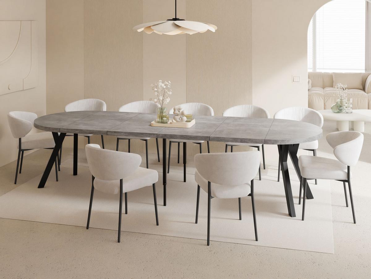 ESSTISCH Twixy XXL groß rund oval ausziehbar, Grauer Beton 100-300/100/76 cm - Hellgrau/Schwarz, Holz/Holzwerkstoff (100/300/76cm) - WFL GROUP