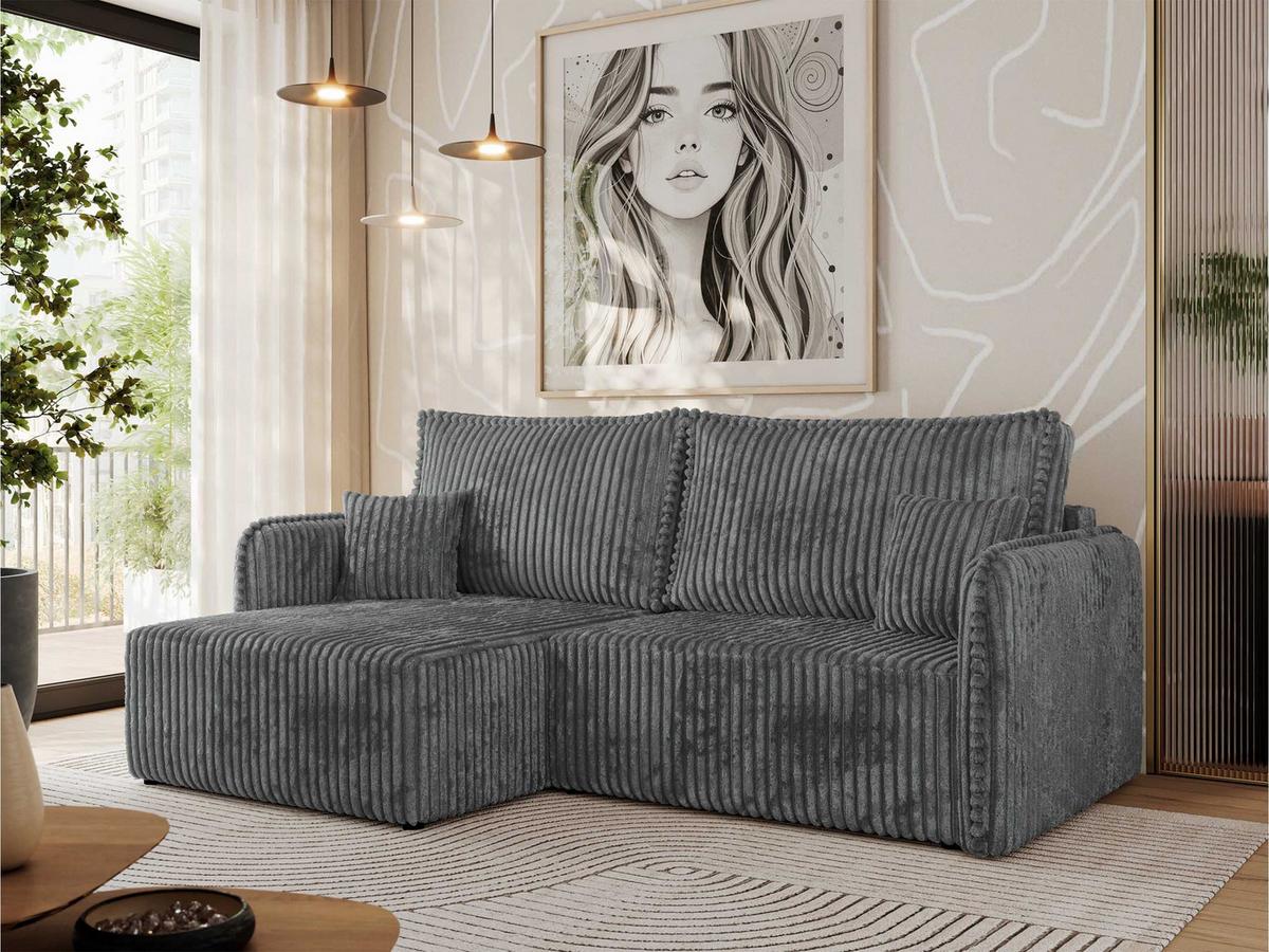 ECKSCHLAFSOFA MESTO L Dunkelgrau Cord - links - Dunkelgrau/Schwarz, Kunststoff/Textil (227/147cm) - MKS