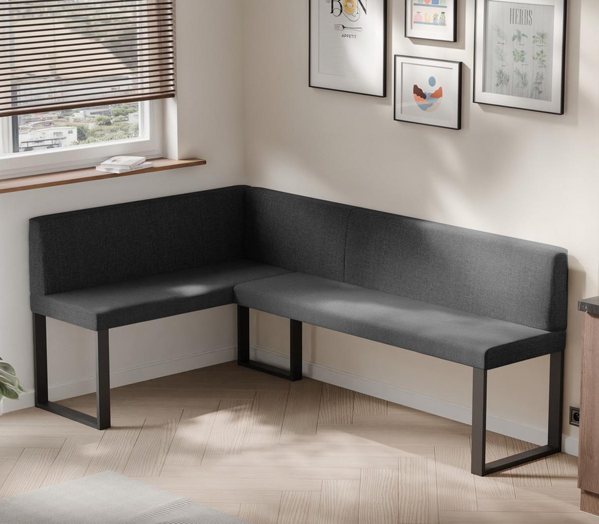 ECKBANK links SANA U Webstoff glatt, 128/168 cm Anthrazit - Anthrazit, Textil/Metall (128/168cm) - Idohome