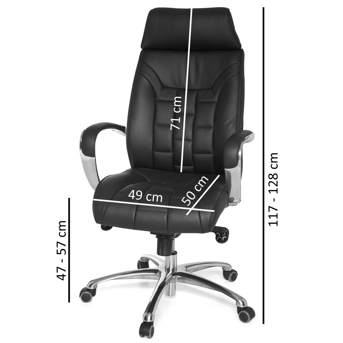 BÜROSTUHL Echtleder mit Wippfunktion und Armlehnen Drehbar belastbar bis 120 kg X-XL - Silberfarben/Schwarz, Leder/Metall (66/128/62cm) - KADIMA DESIGN