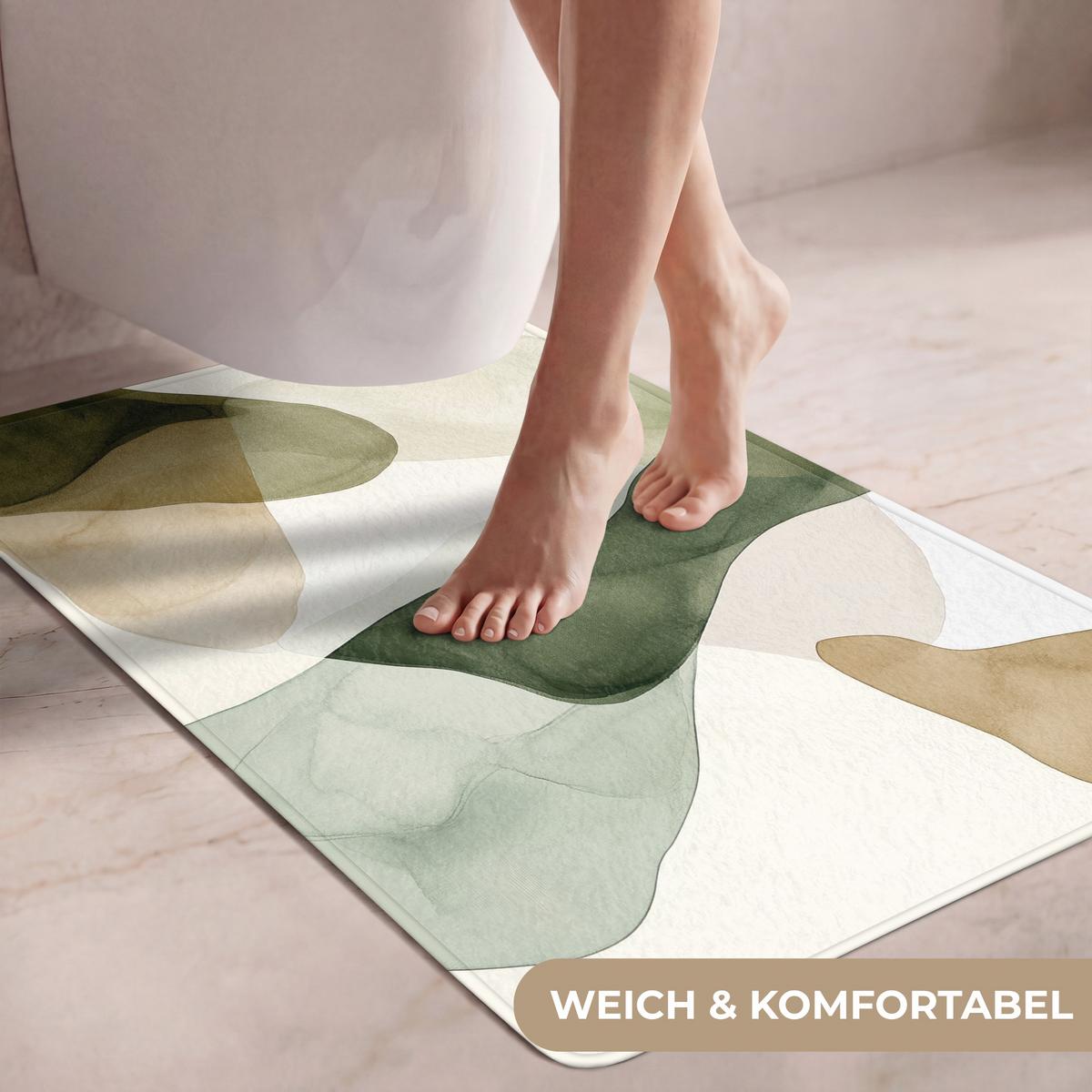WC-VORLEGER Japandi - Abstrakt - Grün Toilettenvorleger 60x90 cm - Grün, Textil (60/1cm) - OnlyWow