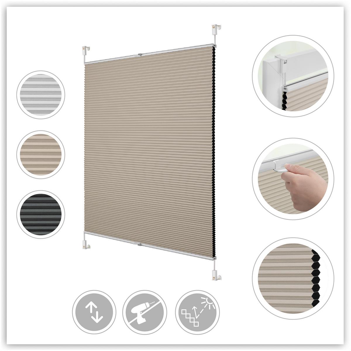 THERMO-PLISSEE KLEMMFIX OHNE BOHREN, VERDUNKELUNG, VERSPANNT Creme, 130 cm, 85, 130 - Creme, Kunststoff (85/130cm) - Lichtblick Original