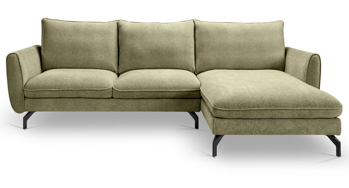 SOFA grün Webstoff 259 x 167 cm, Ecksofa 5-Sitzer, L-Sofa Ottomane rechts - Schwarz/Grün, Holz/Textil (259/167cm) - Inn.Furn
