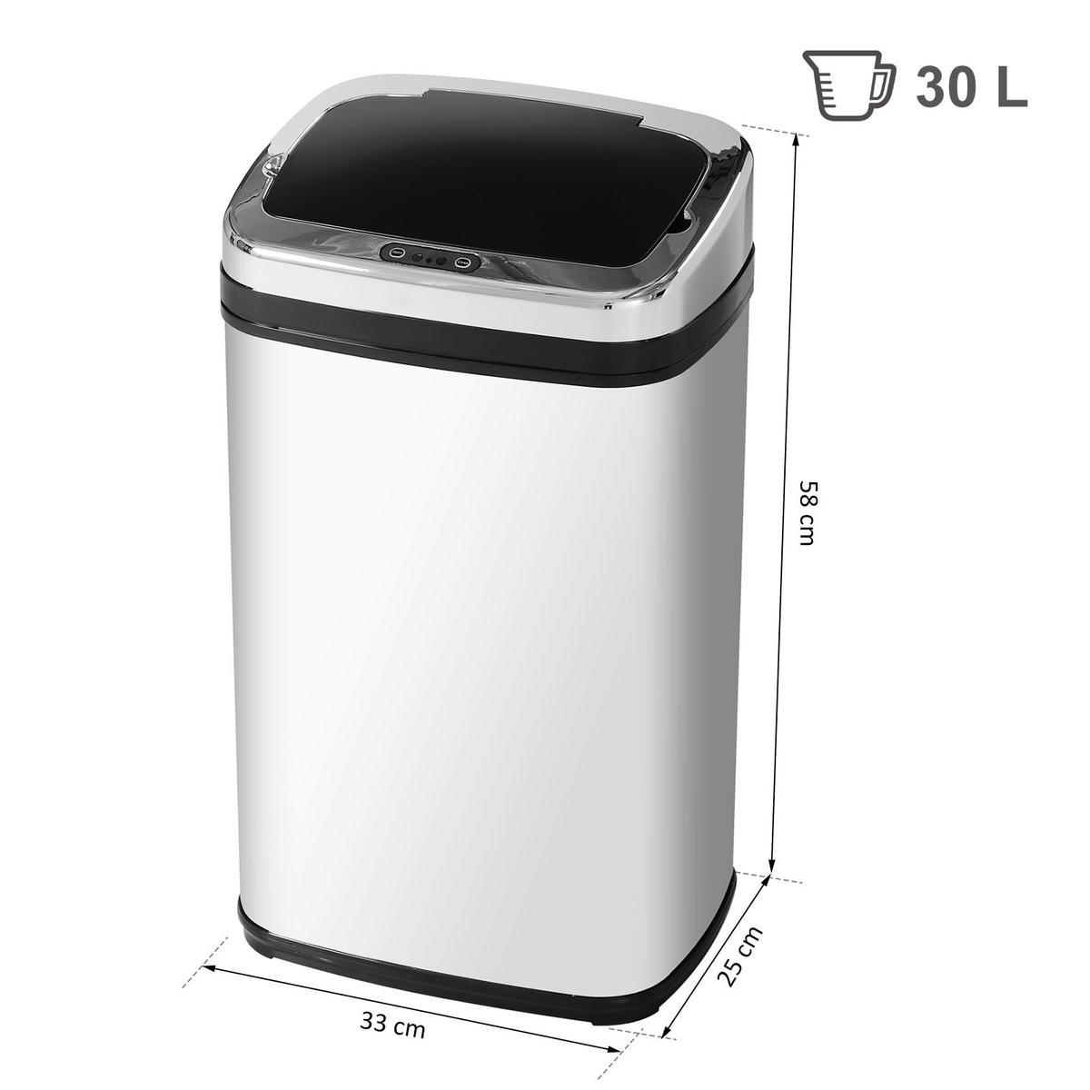 EDELSTAHL Automatik Sensor Mülleimer Abfalleimer Sensor viereckig 30L - Multicolor, Kunststoff (25/58/33cm) - HOMCOM