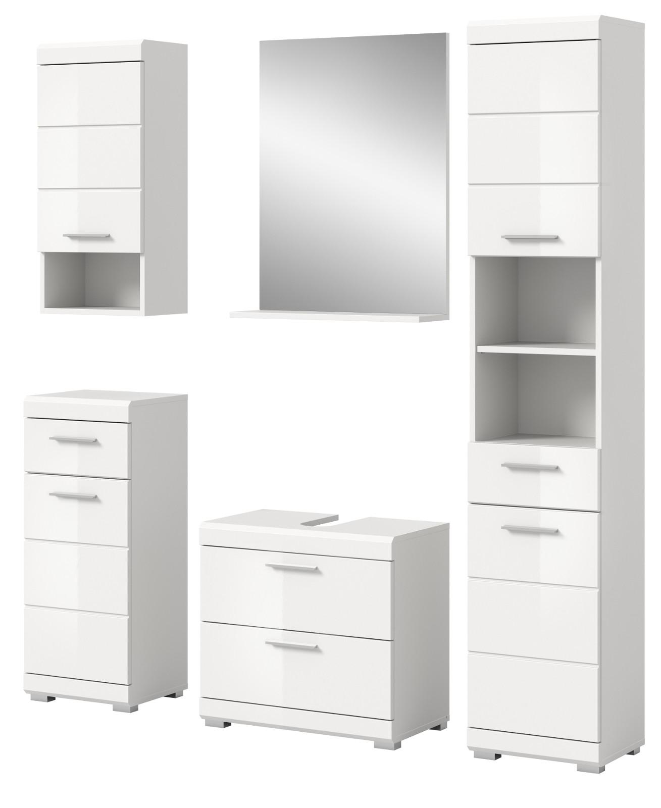 BADMÖBEL-SET weiß Hochglanz 5-teilig 164 cm, Komplettset mit viel Stauraum - Weiß Hochglanz, Glas/Holzwerkstoff (164/191/37cm) - Inn.Furn