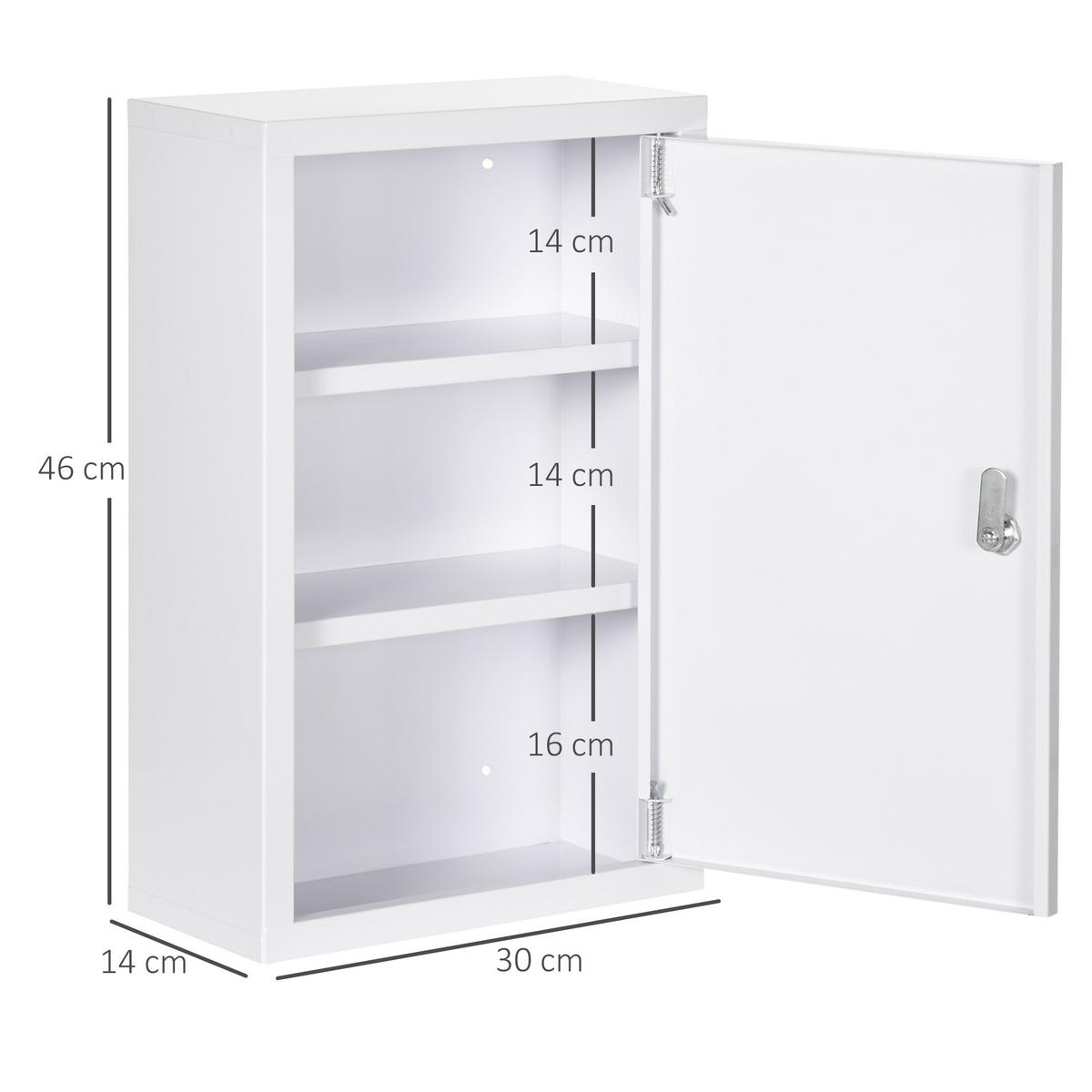 MEDIZINSCHRANK, Apothekerschrank mit 3 Schichten, 2 Schlüsseln, Stahl, Weiß - Weiß, Metall (14/46/30cm) - Kleankin