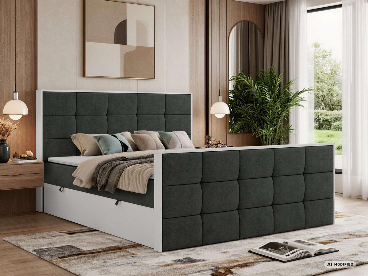 BOXBETT ALVIT DUO 180/200 - Dunkelgrau Stukture - Topper Visco - H4 - Dunkelgrau/Schwarz, Kunststoff/Textil (180/200cm) - MKS