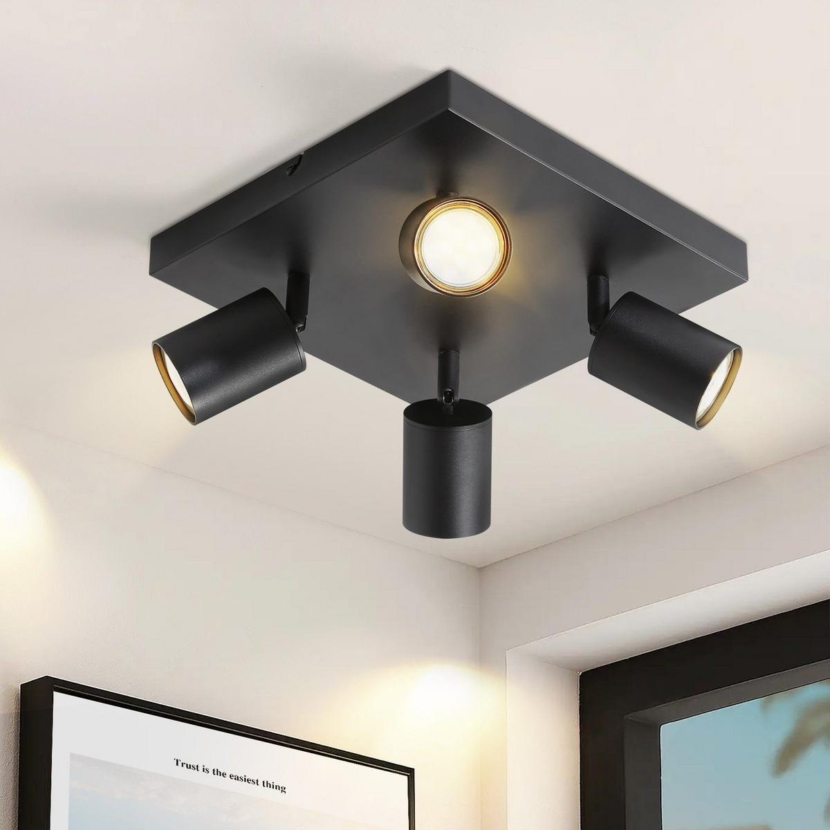 DECKENSTRAHLER Baunach 4-flammig 25/25/14.4 cm - Schwarz, Metall (25/25/14.4cm) - Nettlife