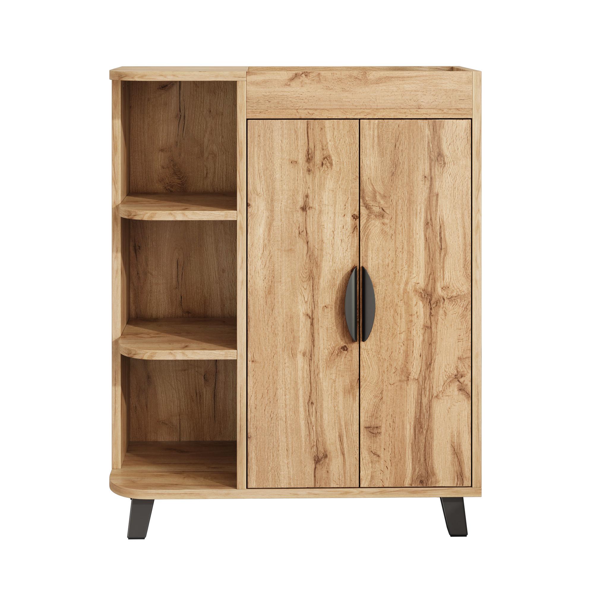 SCHUHSCHRANK in naturholz-optik, mit offenen fächern und oberer ablage - Naturfarben, Holzwerkstoff (80/99/32cm) - Urban Meuble