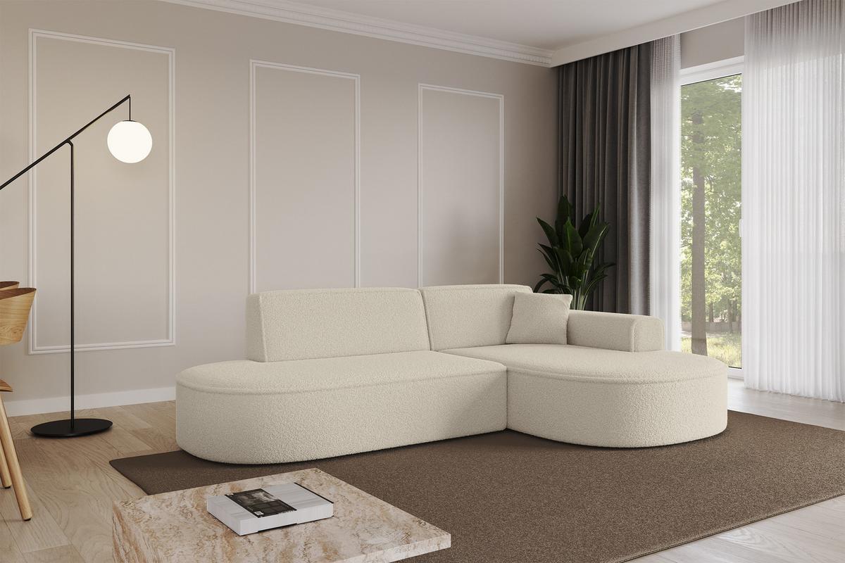 ECKSOFA Ottomane Rechts MARI-L1 - 243x171x79 cm Beige Bouclé - Beige/Schwarz, Holzwerkstoff/Kunststoff (234/163cm) - ALTDECOR