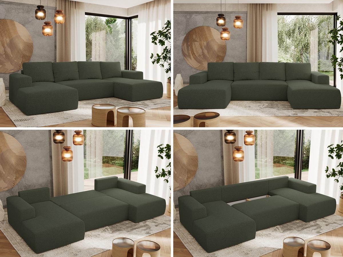 WOHNLANDSCHAFT TRENTINO U Grün Boucle - Schwarz/Grün, Kunststoff/Textil (334/91/163cm) - MKS