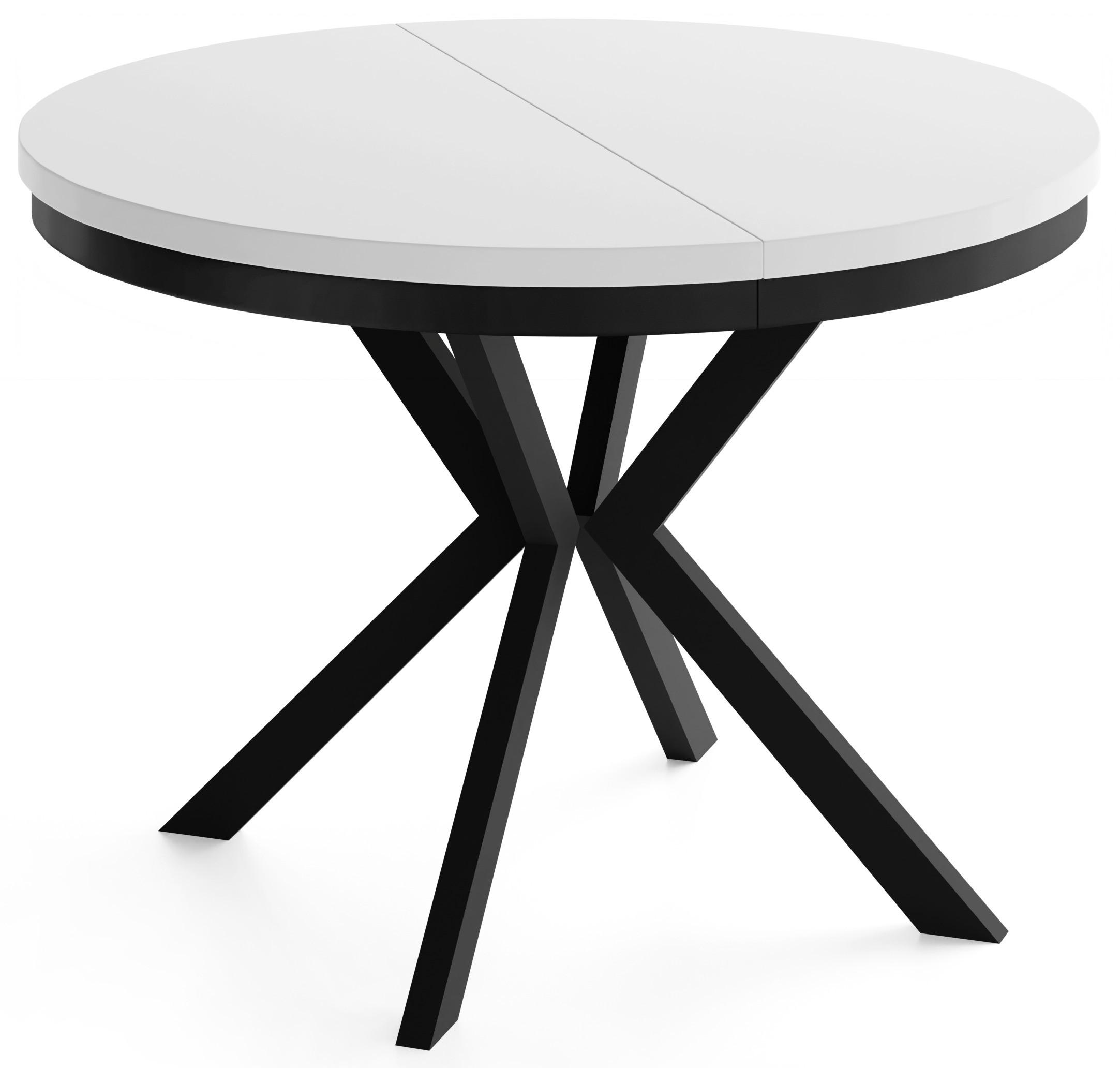 ESSTISCH Ross runder ausziehbarer, Weiß 120-200/120/76 cm - Schwarz/Weiß, Holzwerkstoff/Metall (120/200/76cm) - WFL GROUP