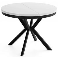 ESSTISCH Ross runder ausziehbarer, Weiß 120-200/120/76 cm - Schwarz/Weiß, Holzwerkstoff/Metall (120/200/76cm) - WFL GROUP