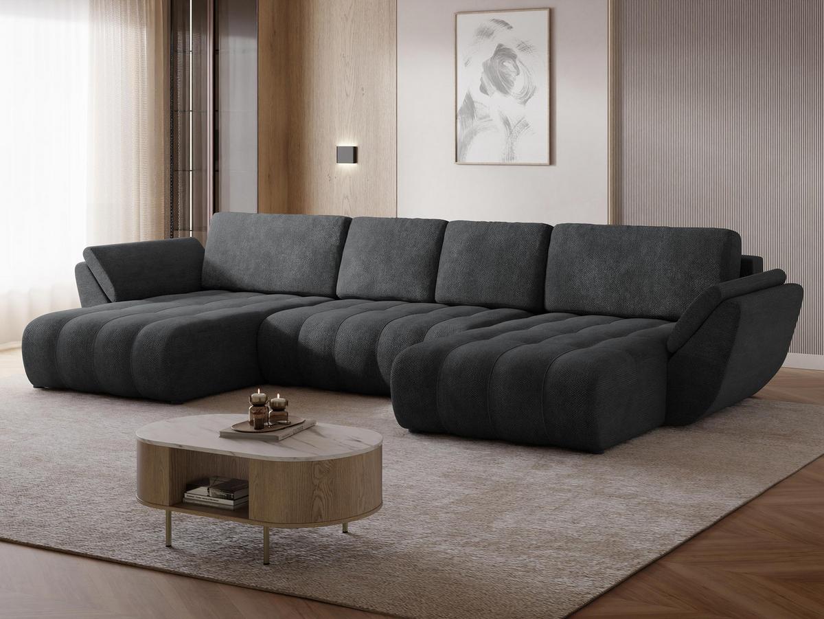 WOHNLANDSCHAFT Faro U - Dunkelgrau/Schwarz, Holz/Kunststoff (383/86/195cm) - MIRJAN24