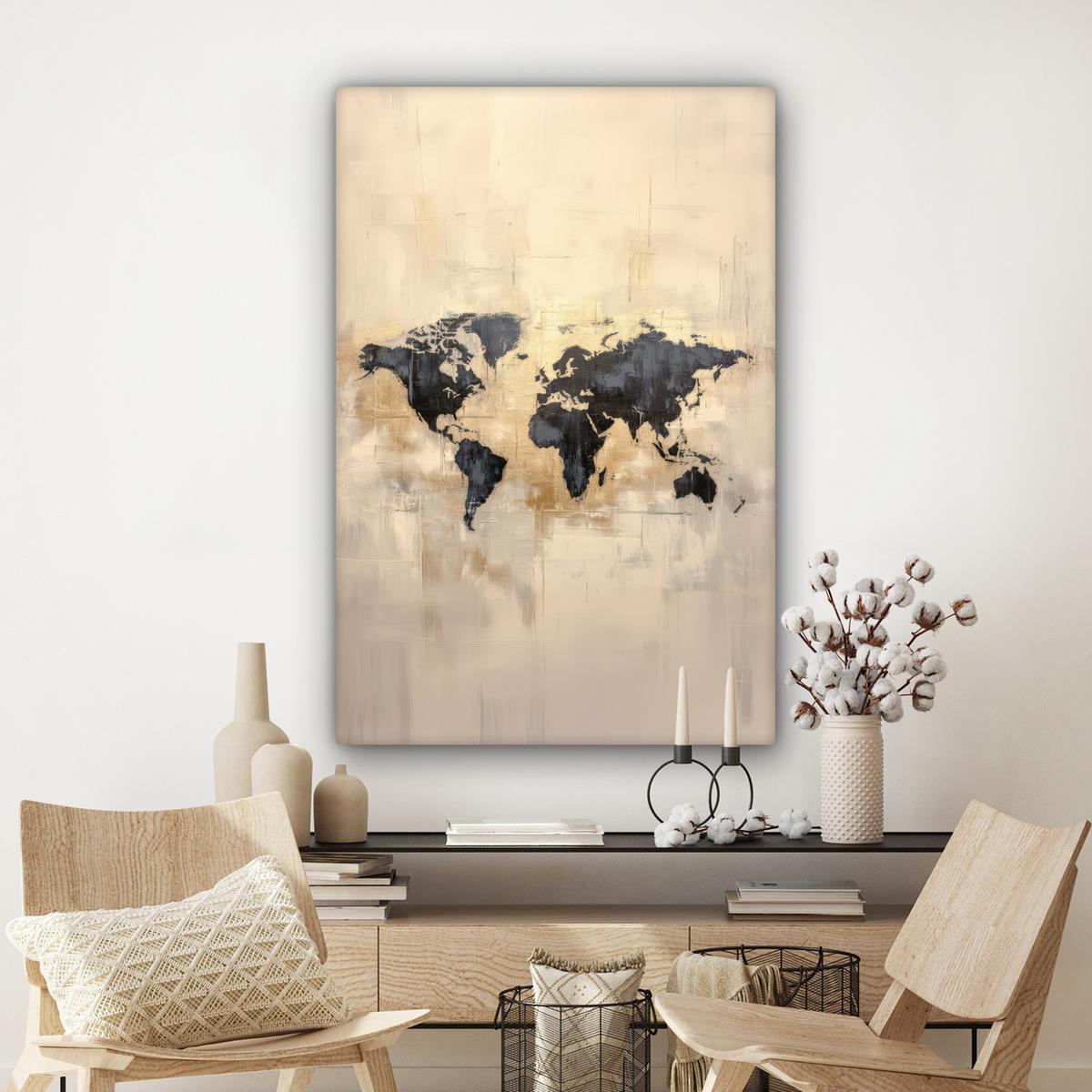 LEINWANDBILD Weltkarte - Gold - Schwarz - Abstrakt Deko XXL 80x120 cm - Kupferfarben, Textil (80/120cm) - MuchoWow