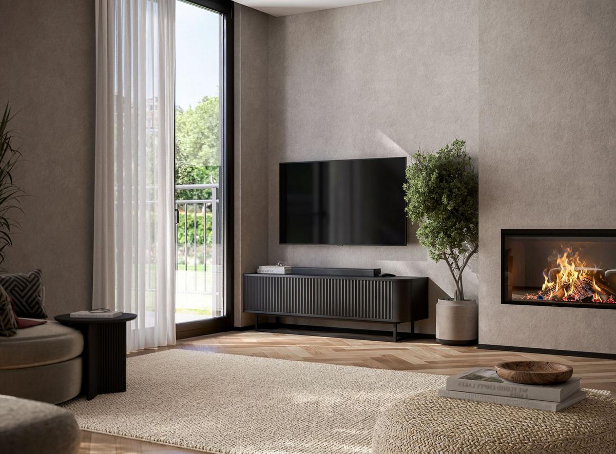 TV-LOWBOARD Aurora Schwarz matt 140 cm mit schwarzem Metallrahmen - Goldfarben/Schwarz, Holzwerkstoff/Metall (140/44/35cm) - Meble Lindner