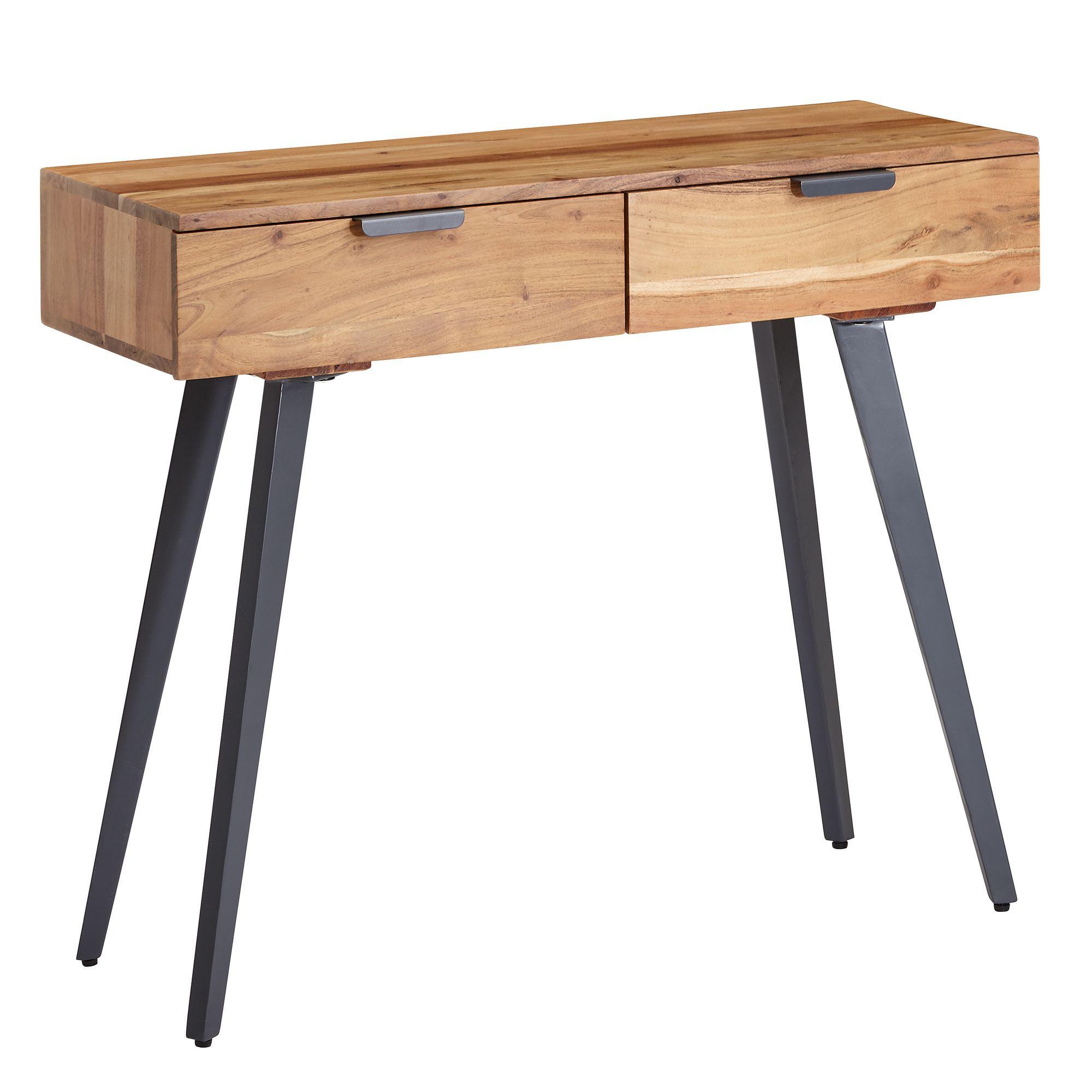 KONSOLENTISCH – Akazie Massivholz/Metall, 90x78x36 cm, mit Schubladen, modern - Akaziefarben/Grau, Holz/Metall (90/36/78cm) - KADIMA DESIGN