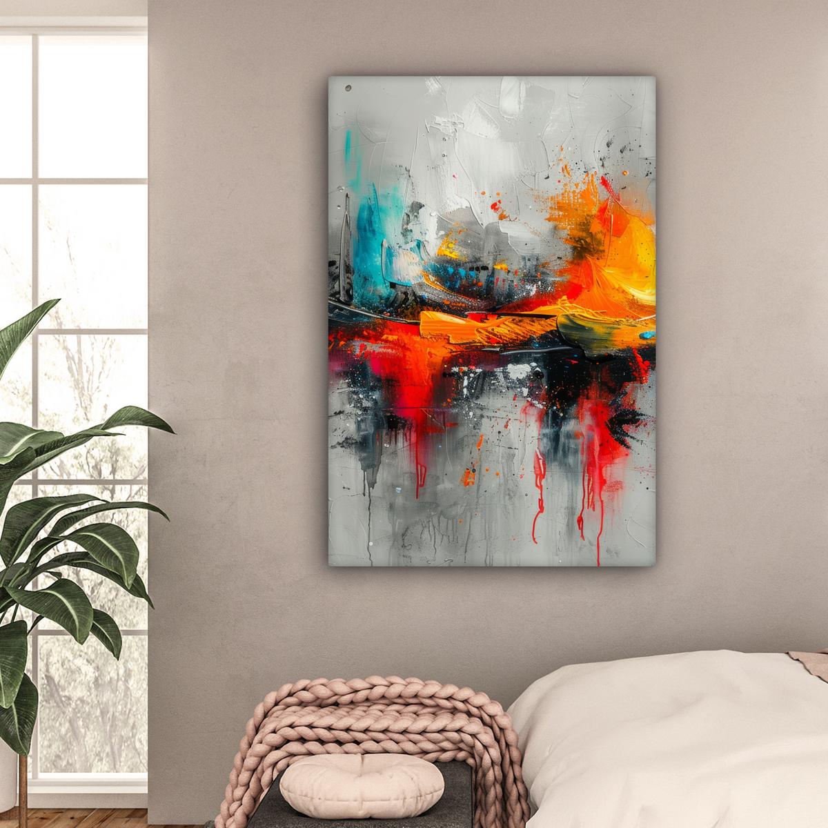 LEINWANDBILD Moderne Kunst - Orange - Grau - Abstrakt Deko XXL 80x120 cm - Hellgrau, Textil (80/120cm) - MuchoWow