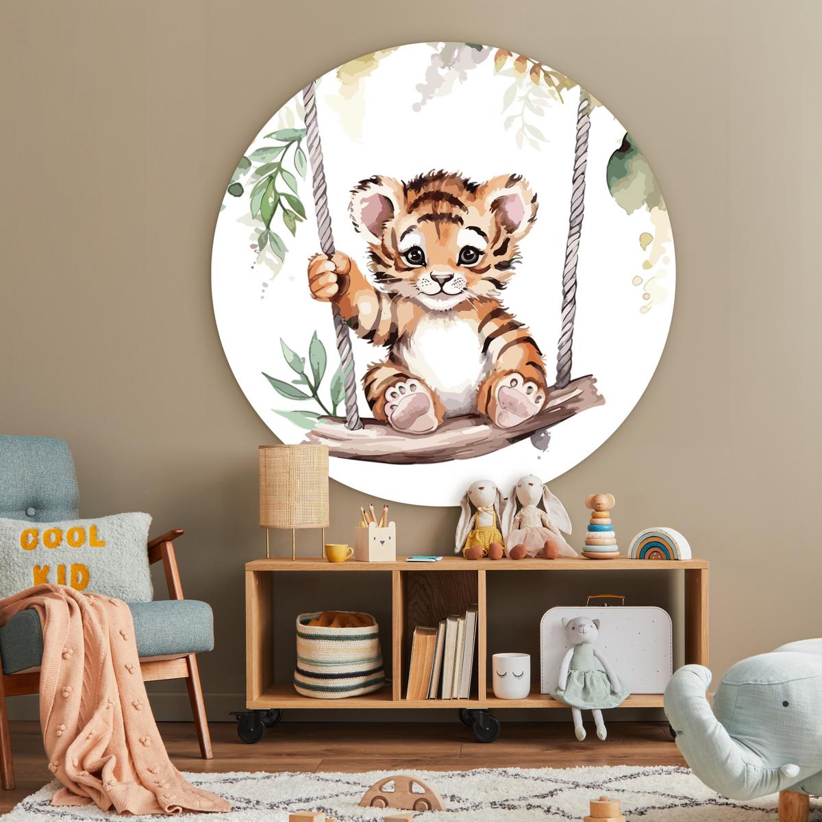 WANDBILD Tiger - Tier - Kinder - Dschungel Deko Groß 150x150 cm - Dunkelorange, Kunststoff (150/150cm) - MuchoWow