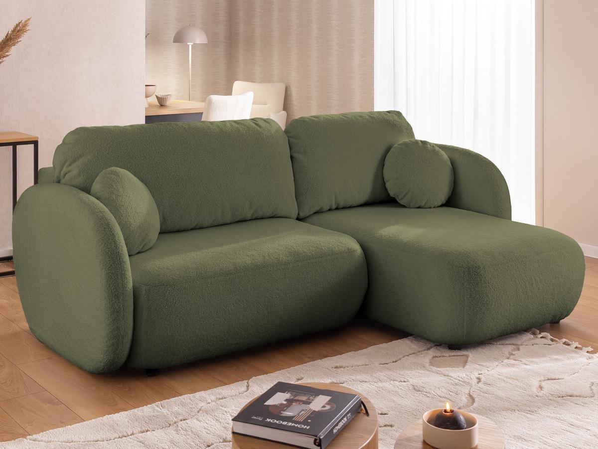 ECKSOFA Candy mit Schlaffunktion Grün Bouclé-Stoff - Ottomane rechts - Schwarz/Grün, Holz/Kunststoff (146/230cm) - S-Style Möbel