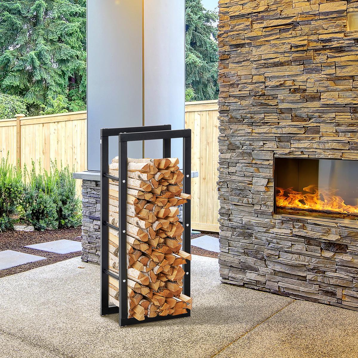 KAMINHOLZREGAL, Stahl, Schwarz, 40L x 25B x 100H cm - Schwarz, Metall (25/100/40cm) - HOMCOM