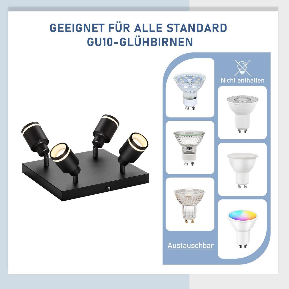DECKENSTRAHLER Lippstadt 4-flammig 25/25/15.7 cm - Schwarz, Metall (25/25/15.7cm) - Nettlife
