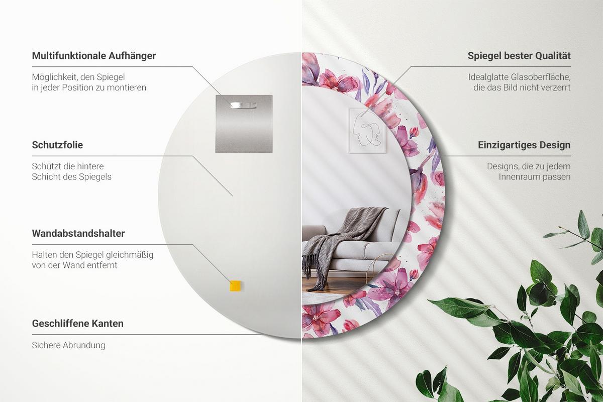 SPIEGEL Rund Ø 60 cm mit Aufdruck - Pink, Glas (60/60/0.4cm) - Wallfluent