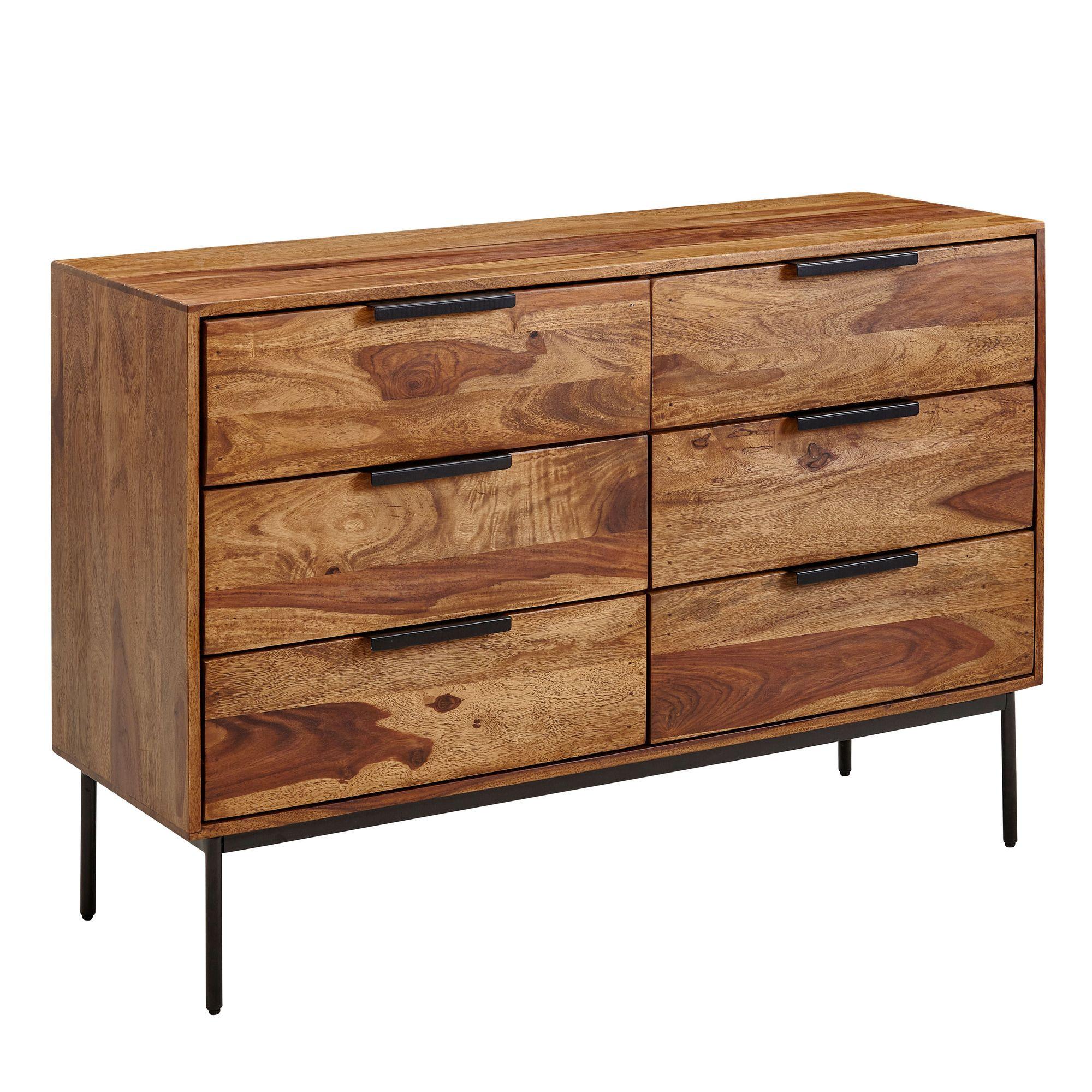 KOMMODE – Massivholz/Metall, 117x80x42 cm, 6 Schubladen, Industrial-Stil - Schwarz/Braun, Holz/Metall (117/80/42cm) - KADIMA DESIGN