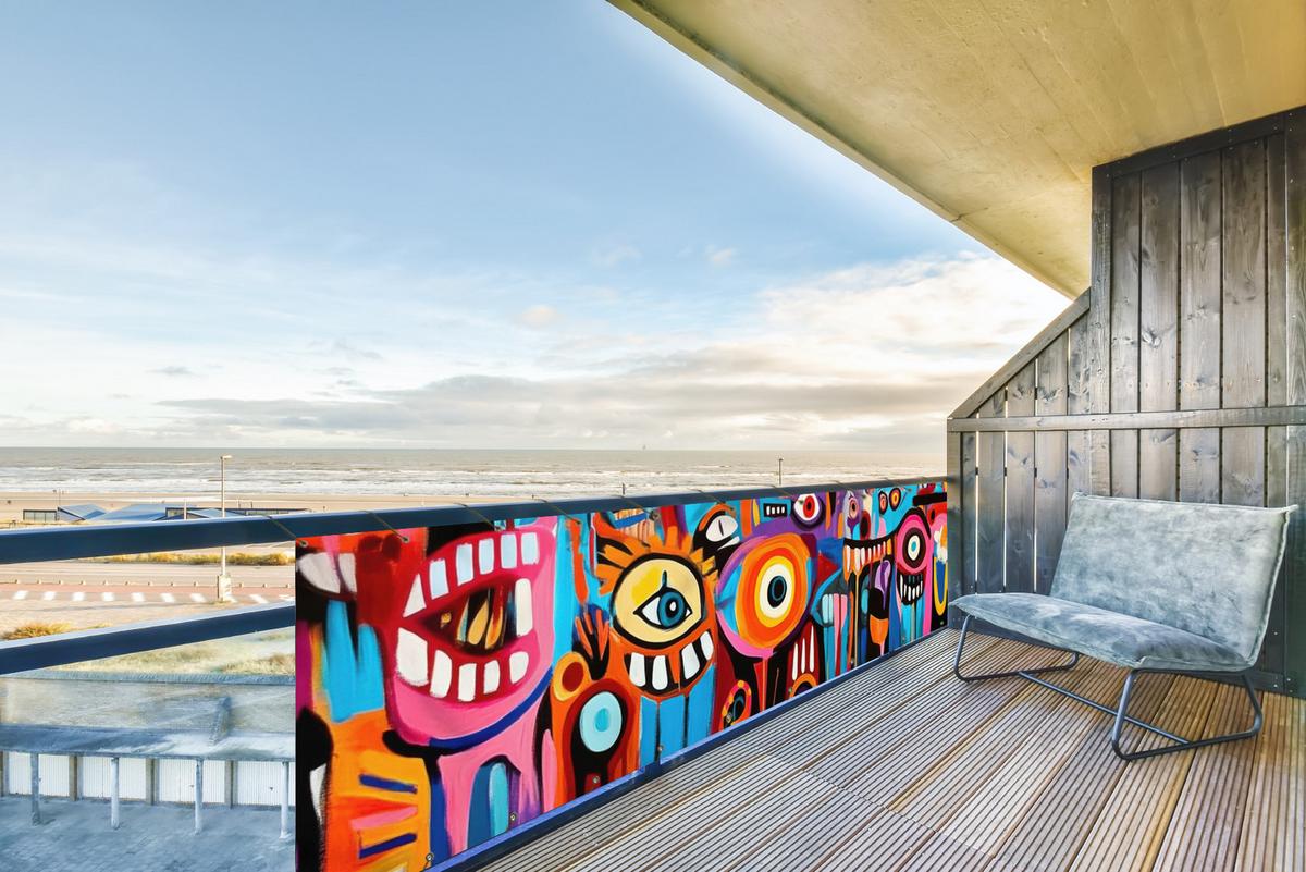 BALKON-SICHTSCHUTZ Abstrakt - Gesicht - Farbenfroh Witterungsbeständig 300x75 cm - Multicolor, Kunststoff (300/75cm) - MuchoWow