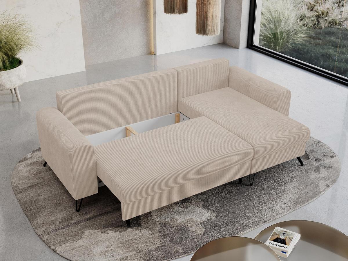 ECKSOFA Hugo Cord Beige - Beige/Schwarz, Textil/Metall (242/140cm) - MKS