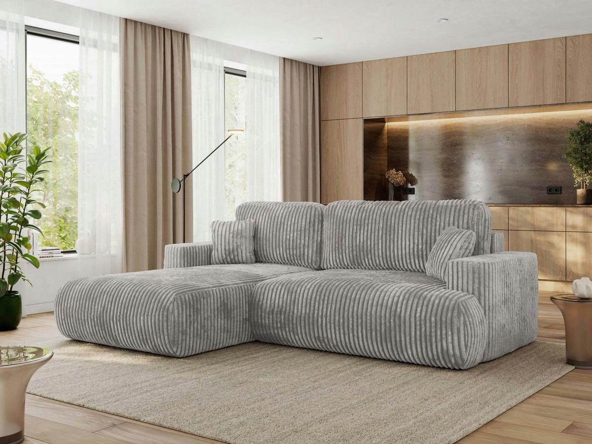 ECKSOFA OVO L Hellgrau Cord - Links Seite - Hellgrau/Schwarz, Kunststoff/Textil (271/195cm) - MKS