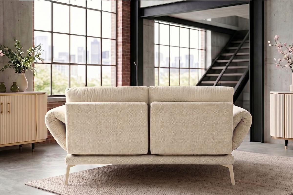 SOFA HOLLY Weiß Flachgewebe - Weiß/Braun, Textil/Metall (176/90/92cm) - KAWOLA